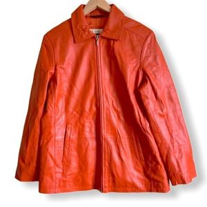 Excelled L Genuine Leather Orange jacket zip